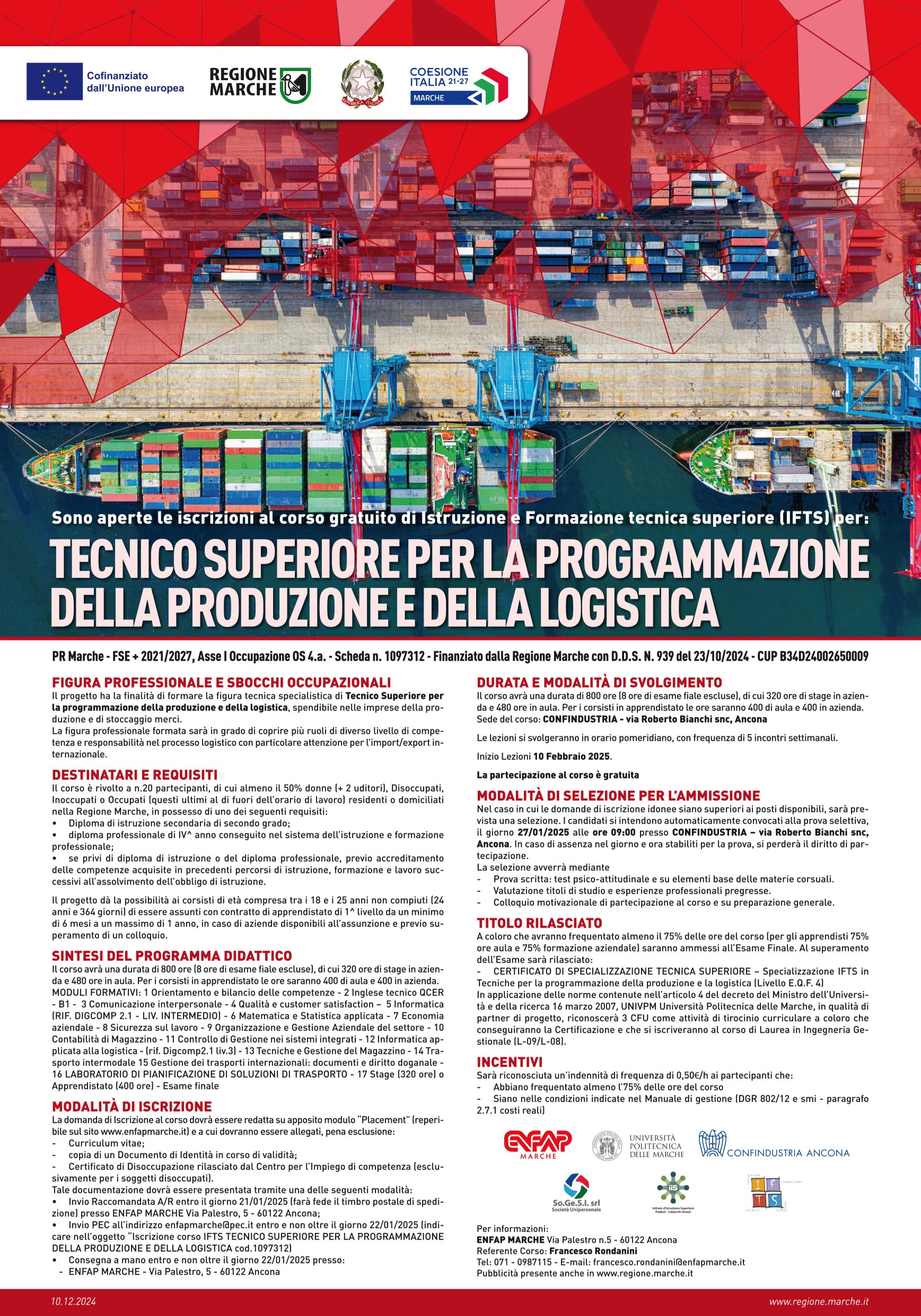 Corso IFTS “TECNICO SUPERIORE PER LA PROGRAMMAZIONE DELLA PRODUZIONE E DELLA LOGISTICA” – Ancona